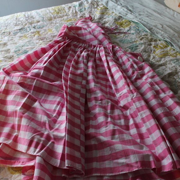 Unique Vintage Pink Gingham Midi Dress - Picture 5 of 7